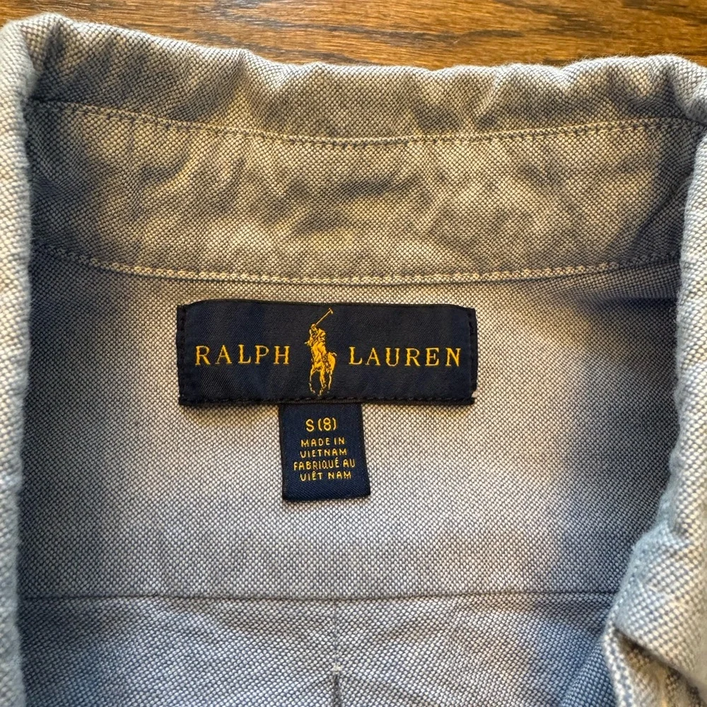 Ralph Lauren Boys Light Blue Oxford Button-Down Shirt Size 8 Pony Logo